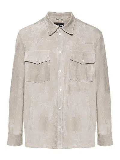 Dondup Leather Shirt Jacket In Light Grey