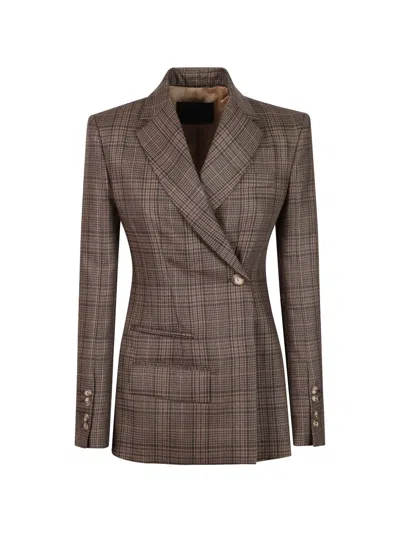 Dondup Check-pattern Double-breasted Jacket In Brown