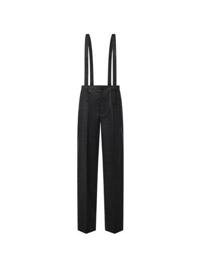 Dondup Check-print Suspender Trousers In Black