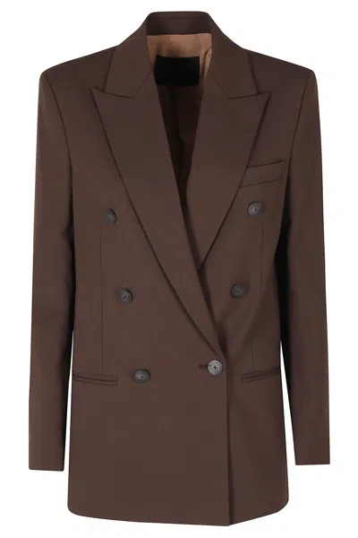 Dondup Chocolate Double-breasted Peak Lapel Wool Blazer In Brown