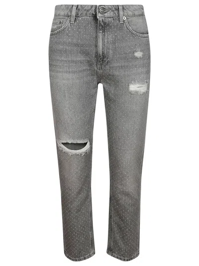 Dondup Cindy Five-pocket Jeans With All-over Rhinestones In Gray