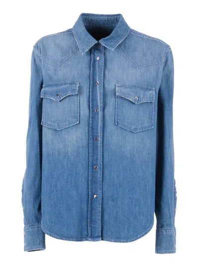 Dondup Classic Denim Flap Shirt In Blue