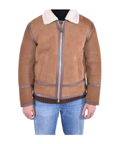 Dondup Zip-up Leather Jacket In Brown