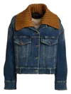 Dondup Denim Jacket With Rust-colored Knit Collar In Blue