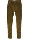 Dondup Ribbed Fabric Trousers With Belt Loops In Green