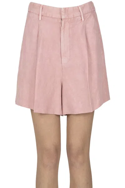 Dondup Cotton And Linen Shorts In Pink