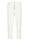 Dondup Cropped Cotton-blend Denim Jeans With Button Detailing In Ivory