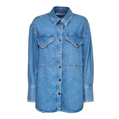 Dondup Cotton Lyocell Multi-pocket Denim Over Shirt In Blue