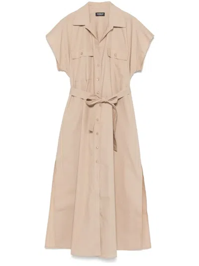 Dondup Cotton Midi Dress In Neutrals
