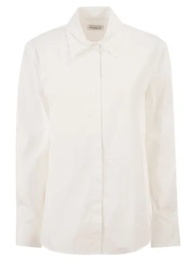 Dondup Cotton Shirt With Pleated Bib Front In Neutral