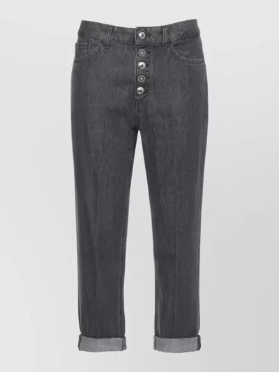 Dondup Cotton Straight Jeans Rolled Cuffs Belt Loops In Black