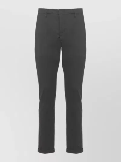 Dondup Cotton Straight Leg Trousers Rear Button Pockets In Black