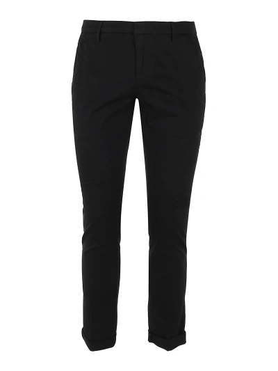 Dondup Cotton Straight Leg Trousers With Turn Ups In Black
