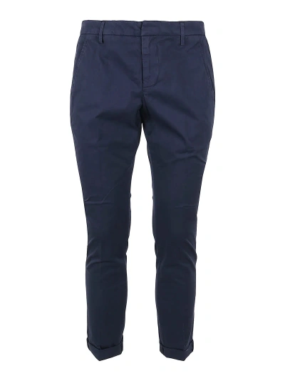 Dondup Cotton Straight Leg Trousers With Turn Ups In Blue