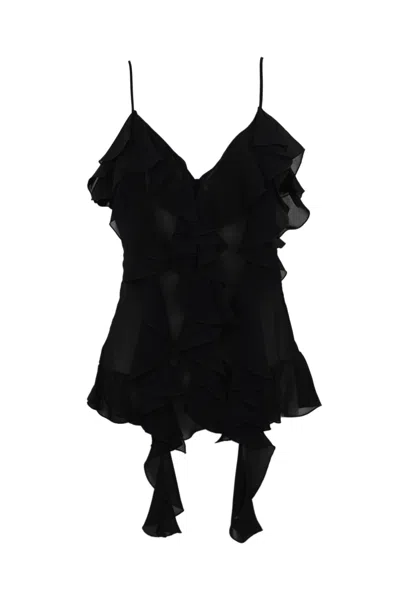 Dondup Creponne Top With Ruffles In Nero