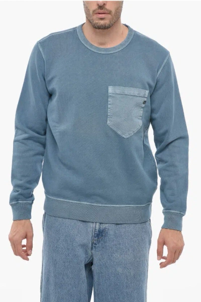 Dondup Crewneck Sweater With Breast Pockets In Blue