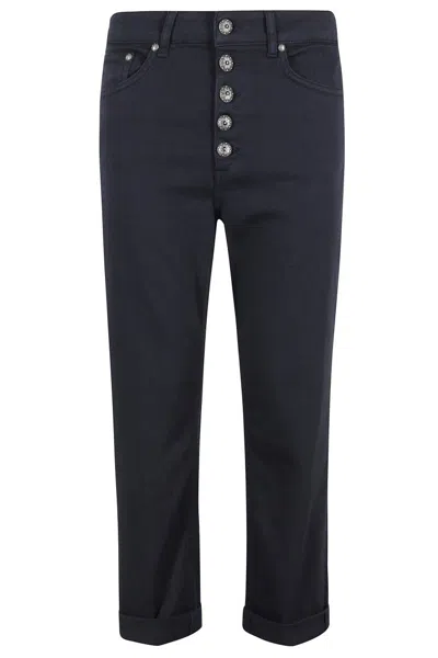 Dondup Cropped Blue Denim Jeans With Jewel-embellished Buttons