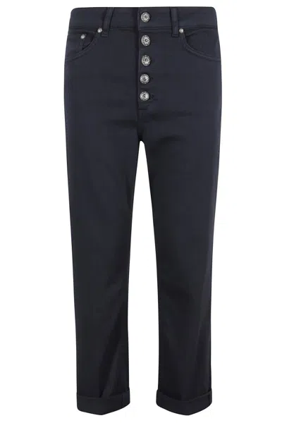 DONDUP DONDUP CROPPED BLUE DENIM JEANS WITH JEWEL-EMBELLISHED BUTTONS