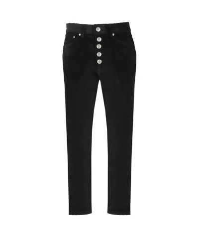 Dondup Cropped Corduroy Straight-leg Trousers In Black