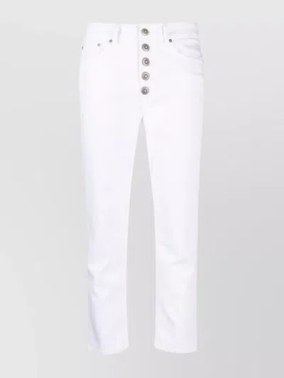 Dondup Cropped Cotton-blend Denim Jeans With Button Detailing In White