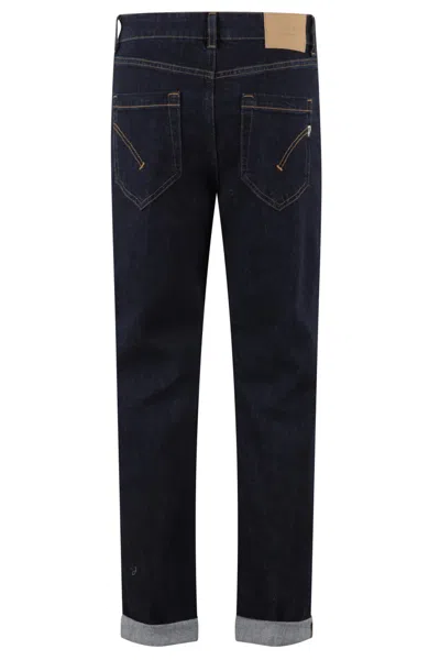 Dondup Cropped Dark Blue Denim Jeans With Jewel Button Closure In Black