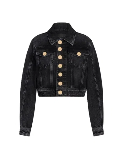 Dondup Cropped Denim Jacket With Classic Collar In Black