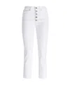 Dondup Cropped Cotton-blend Denim Jeans With Button Detailing In White
