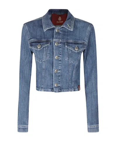 Dondup Cropped Stretch Denim Jacket In Blue