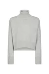 Dondup Cropped Grey Wool Sweater With High Neck In Gray