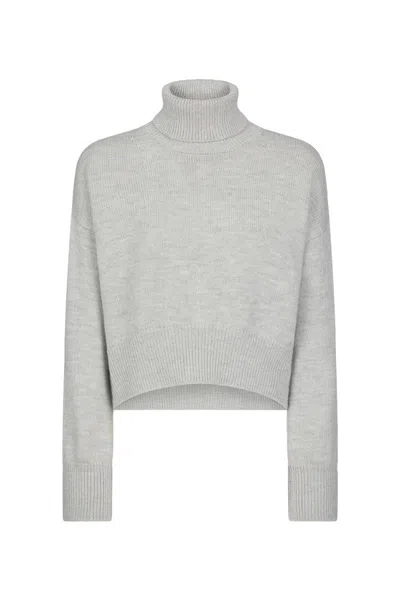 Dondup Cropped Grey Wool Sweater With High Neck In Gray