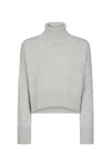 Dondup Cropped Grey Wool Sweater With High Neck In Gray