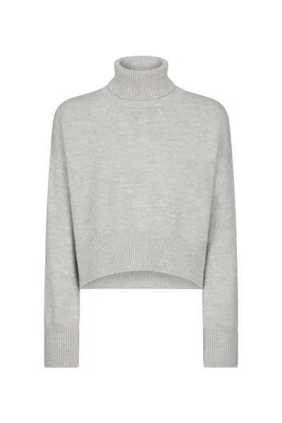 DONDUP CROPPED GREY WOOL SWEATER WITH HIGH NECK