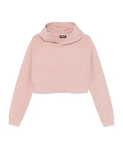 Dondup Cropped Hoodie With Wide Neckline And Raglan Sleeves In Pink