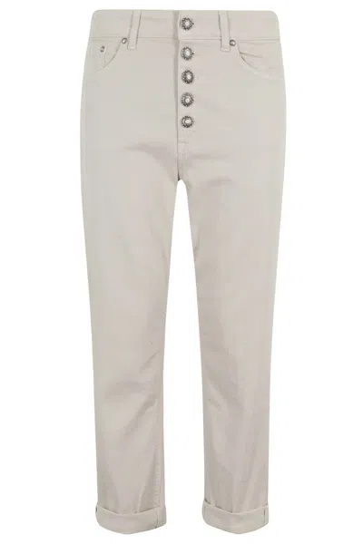 Dondup Cropped Jeans With Decorative Jewel Button Closure In White