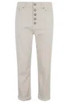 Shop Dondup Cropped Jeans With Decorative Jewel Button Closure In Neutrals