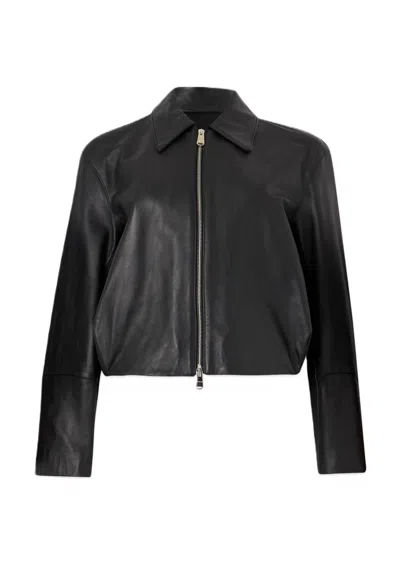 Dondup Cropped Lamb Leather Jacket In Black