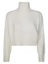 Dondup Cropped Sweater With High Turtleneck And Ribbed Detailing In White