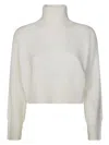 Dondup Cropped Sweater With High Turtleneck And Ribbed Detailing In White