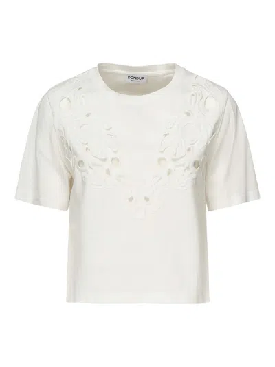 Dondup Cropped T-shirt In Cotton Jersey In White