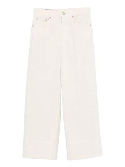Dondup Cropped Wide-leg Jeans With Cuffed Hem In Neutral