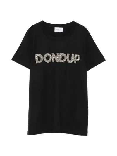 Dondup Crystal-embellished Logo-detail Cotton T-shirt In Black