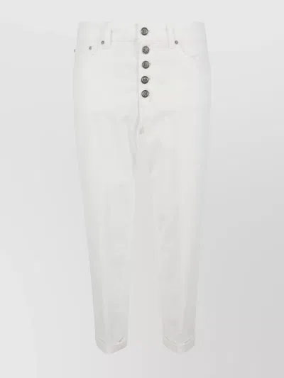 Dondup Cuffed Buttoned Five-pocket Trousers In White