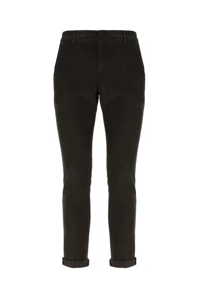Dondup Dark Brown Stretch Cotton Pants In Black