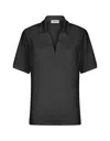 Dondup Deep V-neck Black Polo With Modal And Silk Blend