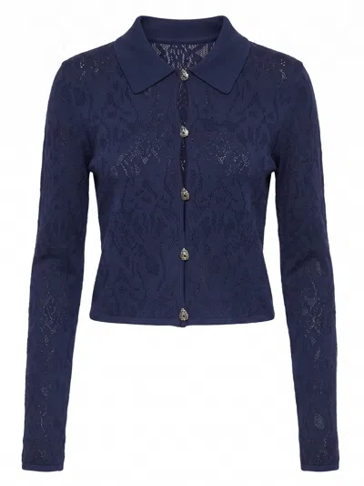 Dondup Denim Culture Cardigan With Polo Collar In Blue