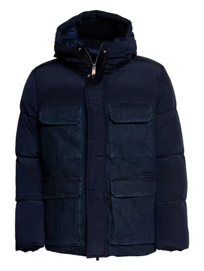 Dondup Denim-inserts Hooded Puffer Jacket In Blue
