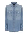 Dondup Timeless Blue Denim Shirt With Flap Pockets In Blue