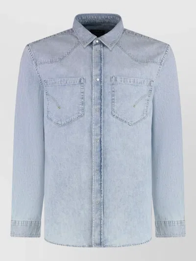 Dondup Denim Shirt Button Down Collar Rounded Hem In Blue