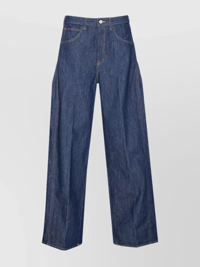 Dondup Denim Trousers Wide-leg Contrast Stitching In Blue