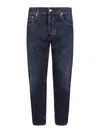 Dondup Relaxed-fit Cotton Pants With Five-pocket Design And Contrasting Patch In Blue